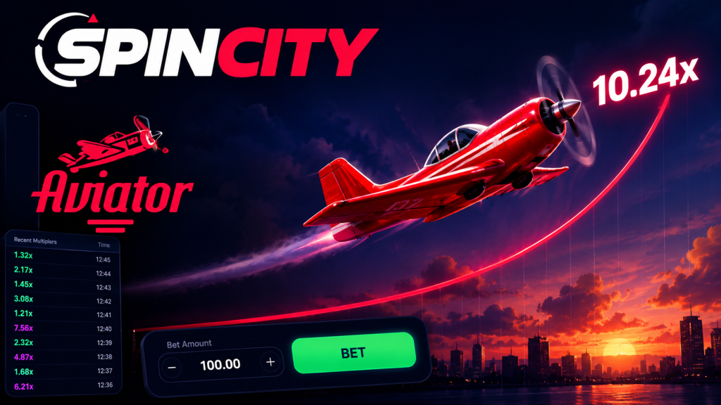 Spincity Aviator game guide showing an airplane and rising multiplier
